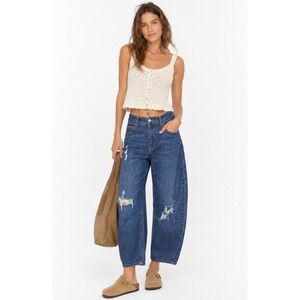 Pilcro Anthropologie Distressed Boyfriend Barrel Jeans Women Size 26 Cropped